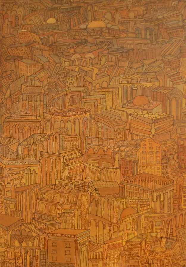 City without inhabitants, 1999 — Oil on canvas by Izet Shabani