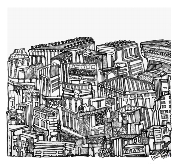 Stad zonder inwoners, 1999 — Pen on paper by Izet Shabani