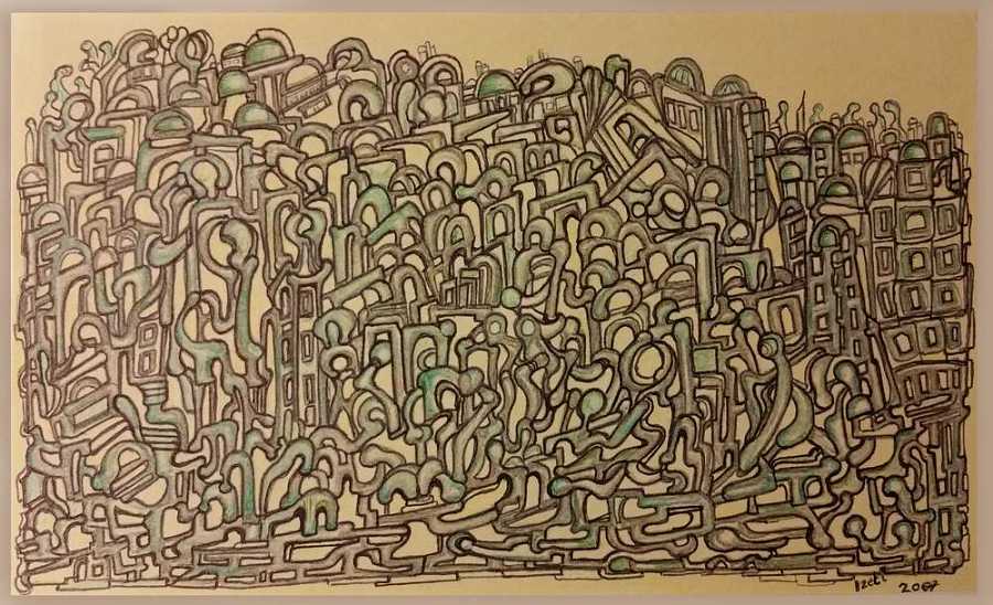 Het gesprek, 2007 — Pen on paper by Izet Shabani
