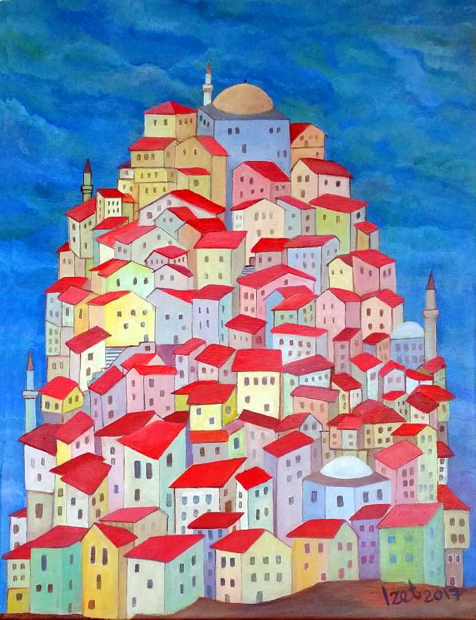 Albanian village, 2017 — Oil on canvas by Izet Shabani
